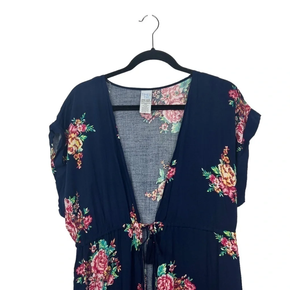 Time and Tru Blue Floral Hi Low Swim Cover Up One Size